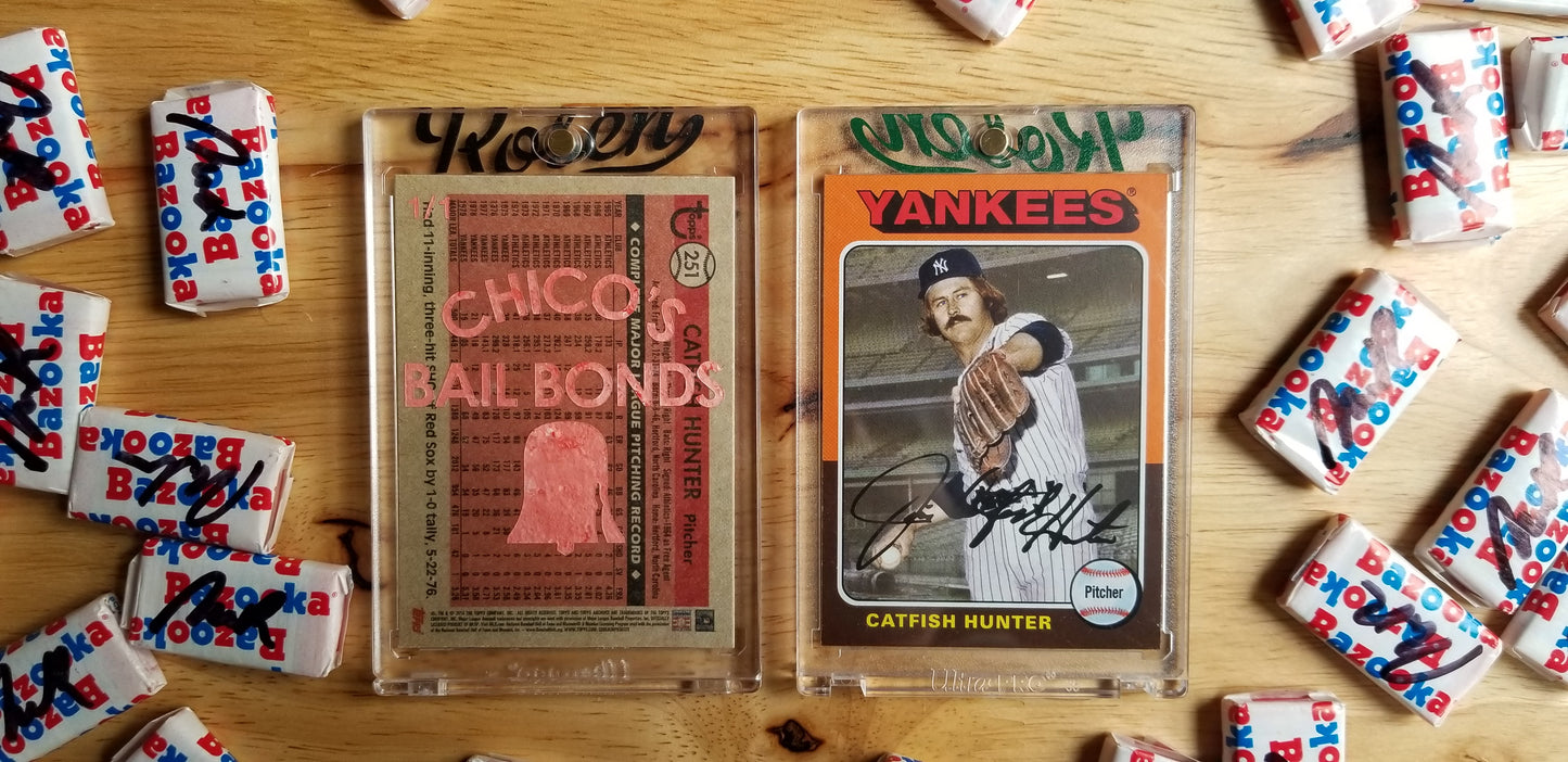 Baseball card art by Matthew Rosen - Bad News Bears Catfish Hunter