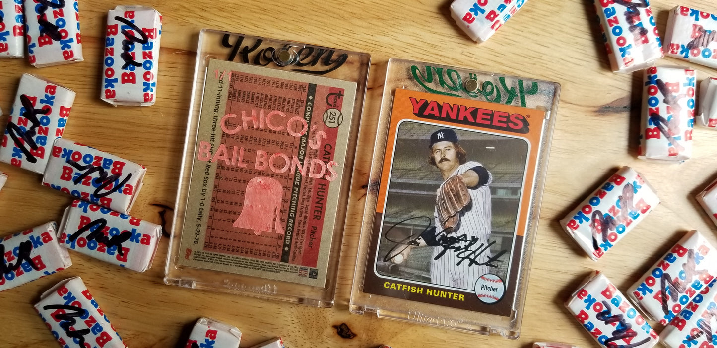 Baseball card art by Matthew Rosen - Bad News Bears Catfish Hunter