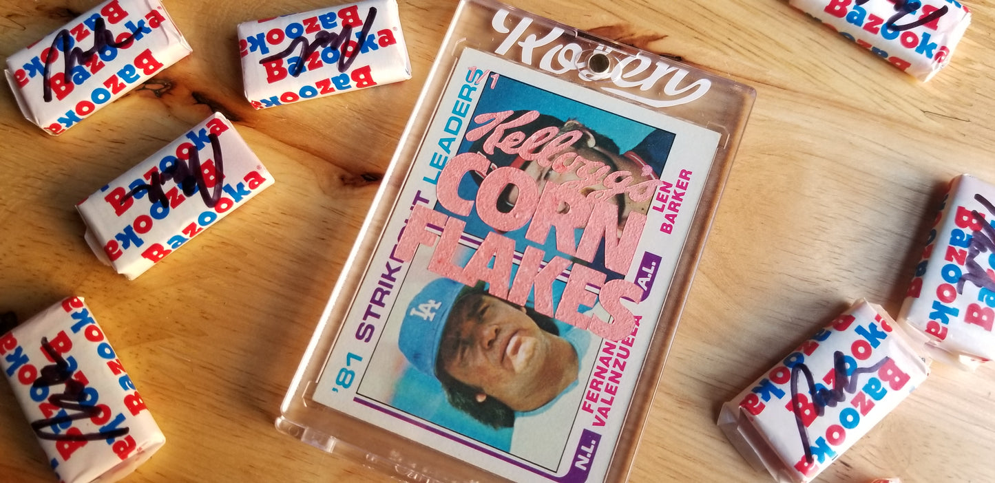 Baseball card art by Matthew Rosen - Fernando Valenzuela Corn Flakes