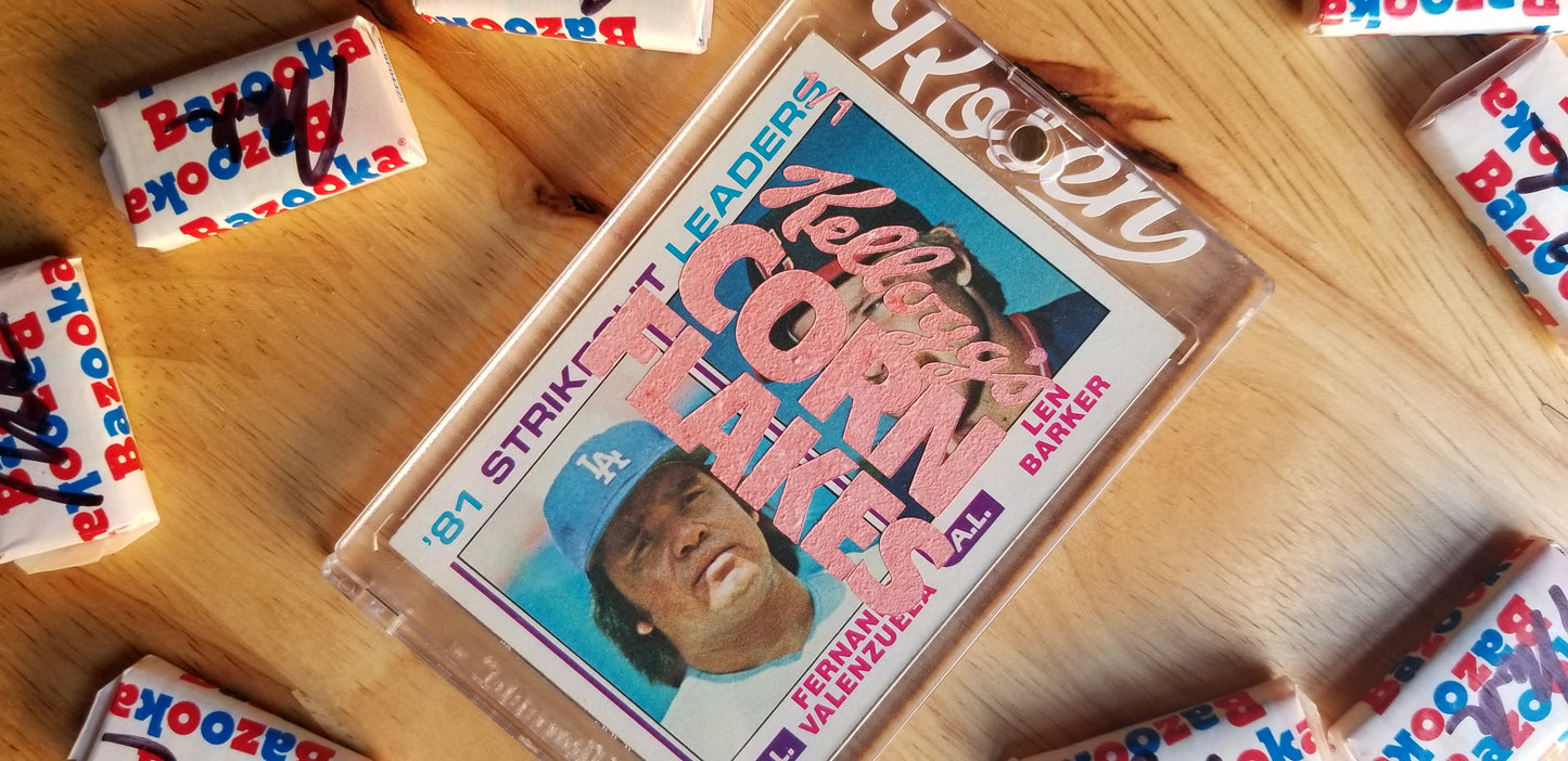 Baseball card art by Matthew Rosen - Fernando Valenzuela Corn Flakes