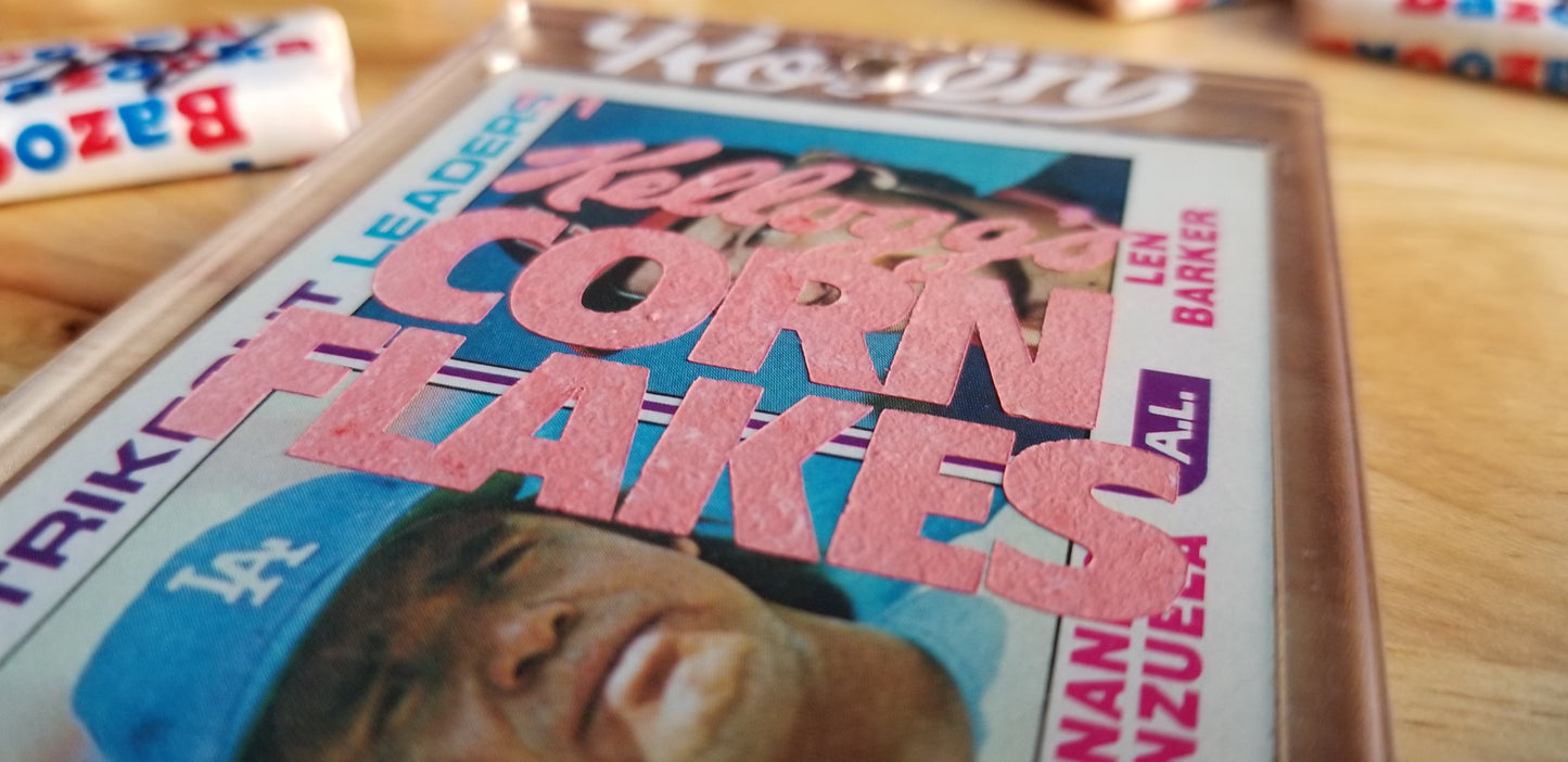 Baseball card art by Matthew Rosen - Fernando Valenzuela Corn Flakes