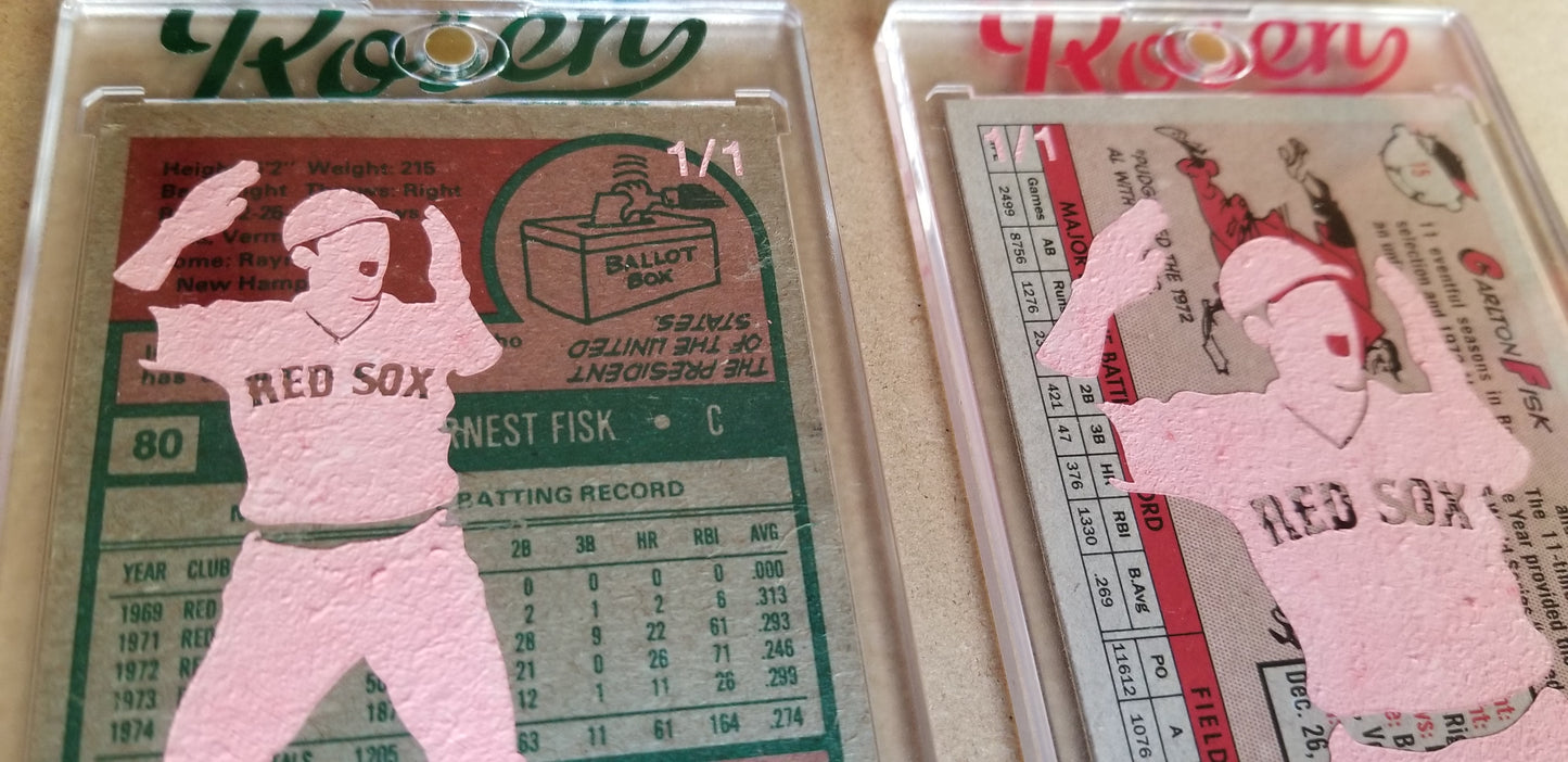 Baseball card art by Matthew Lee Rosen (aka Matthew Rosen) - Carlton Fisk Game 6 Home Run