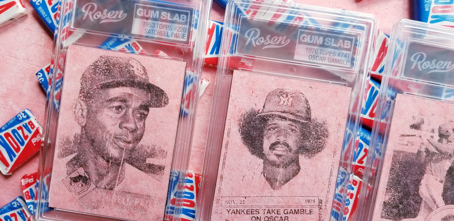 Baseball card art by Matthew Lee Rosen - Satchell Paige, Oscar Gamble and Darryl Strawberry