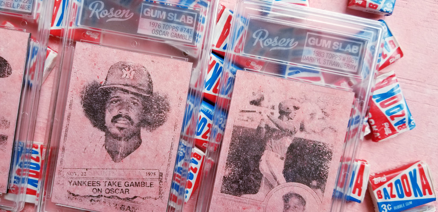 Baseball card art by Matthew Lee Rosen - Satchell Paige, Oscar Gamble and Darryl Strawberry