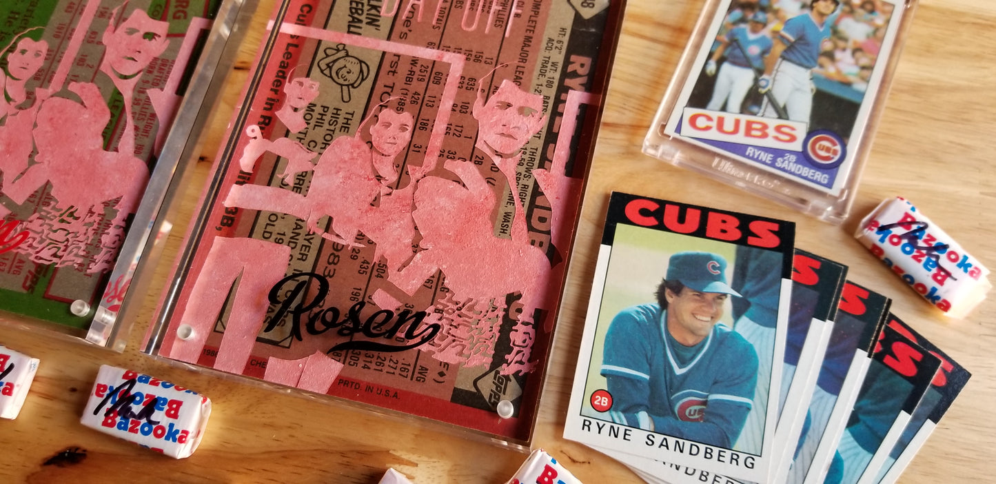 Baseball card art by Matthew Rosen - Ferris Bueller and Ryne Sandberg
