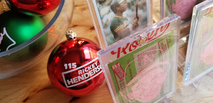 Baseball card art by Matt Rosen - Rickey Henderson Christmas Ornaments