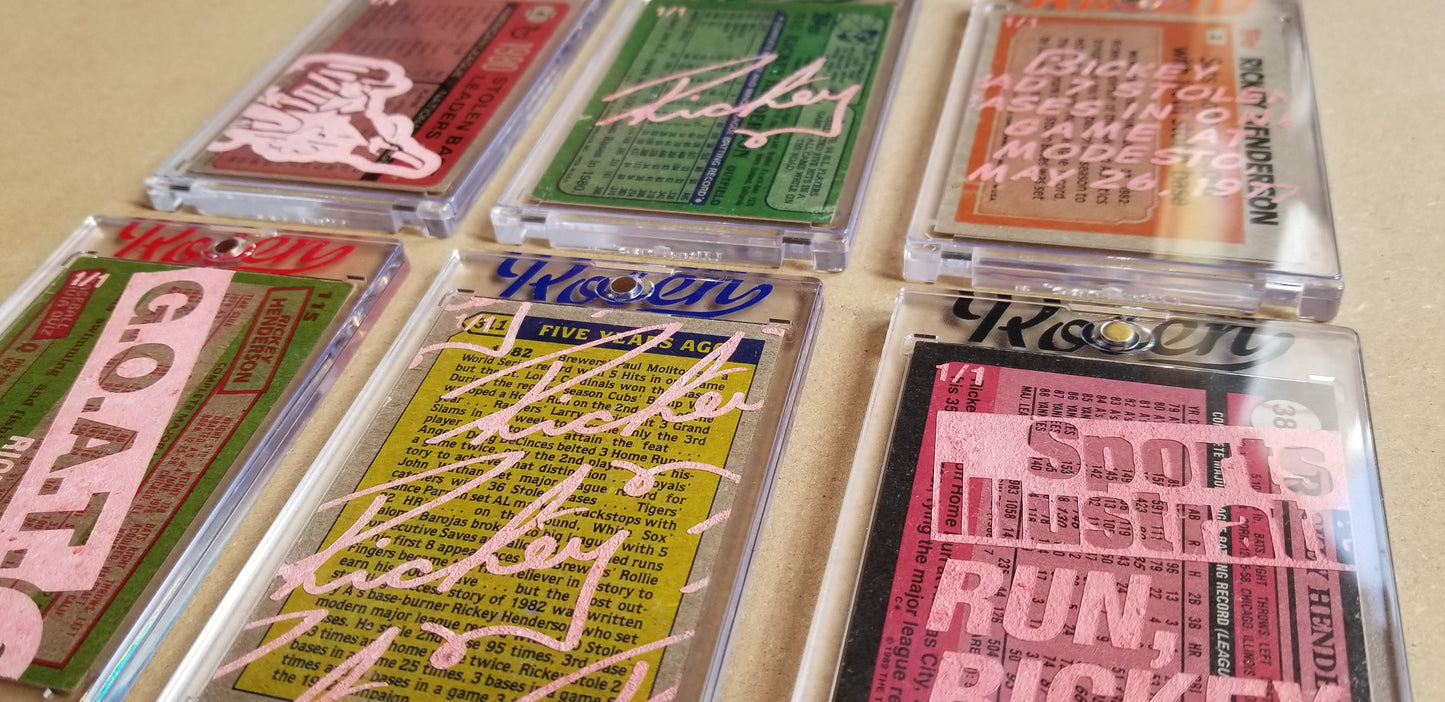 Baseball card art by Matthew Lee Rosen (aka Matthew Rosen) - Gum Stick Collector Cards - Rickey Henderson Series