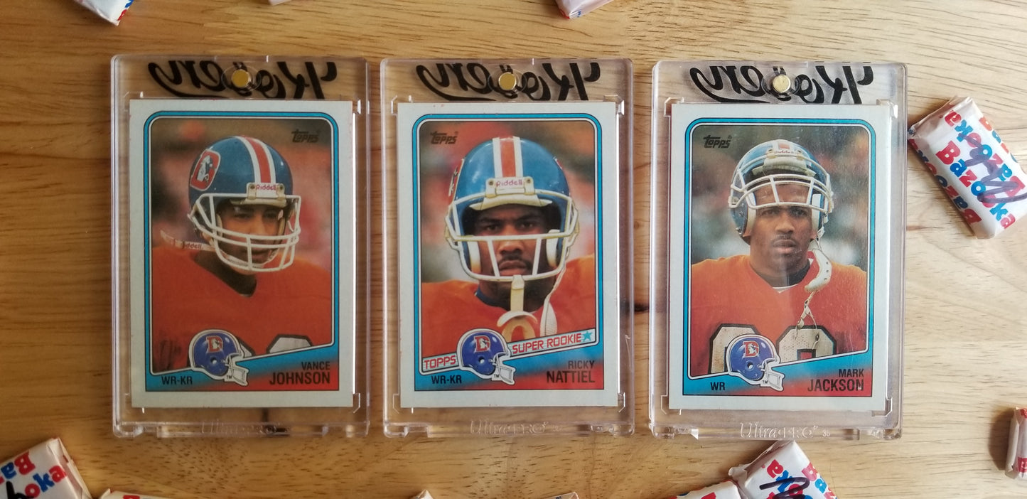 Football card art by Matthew Rosen - Elway's Three Amigos