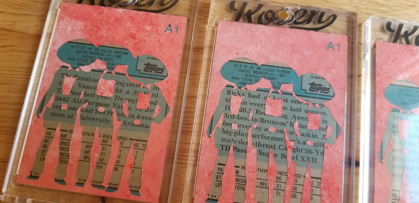 Football card art by Matthew Rosen - Elway's Three Amigos