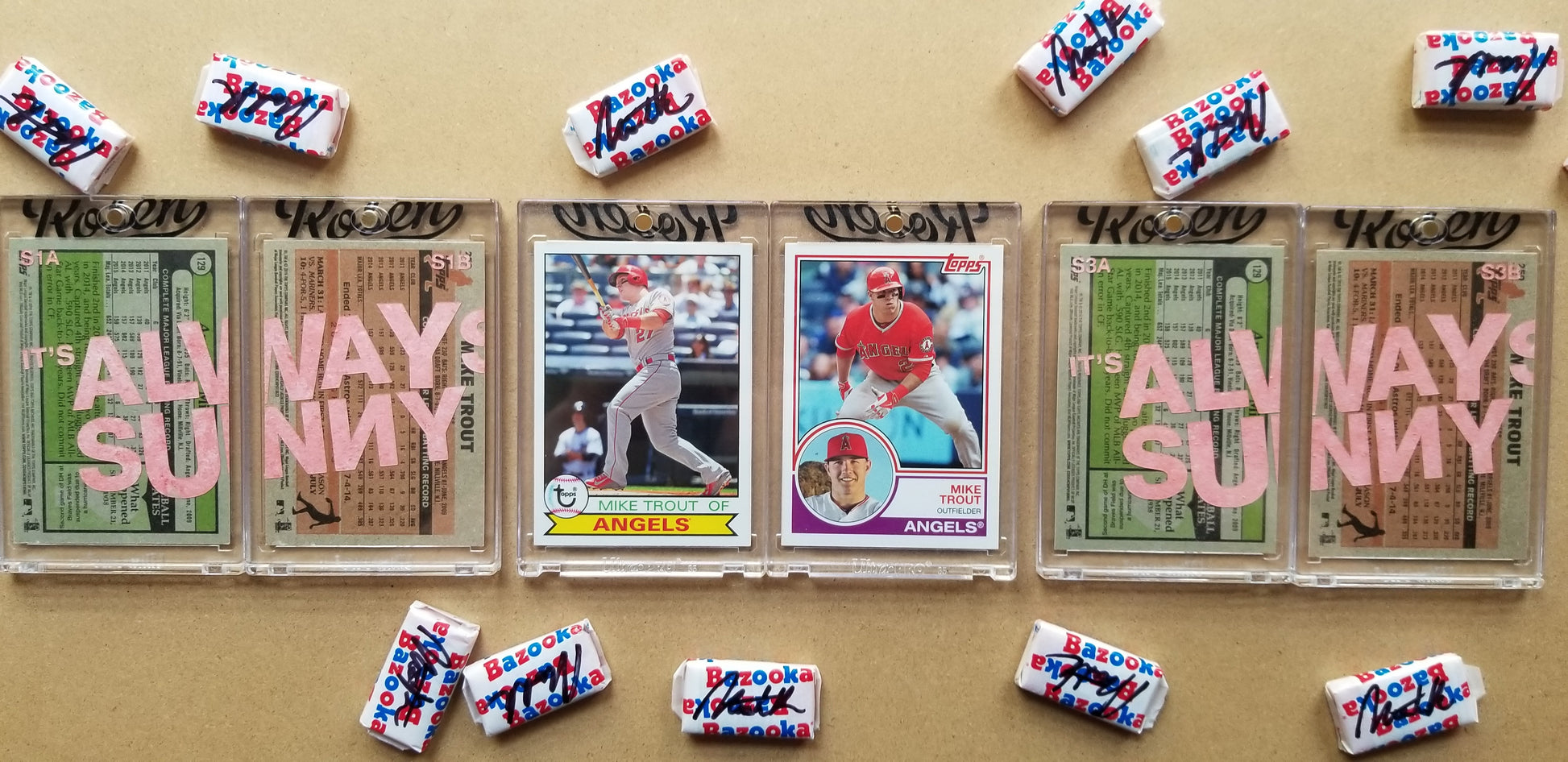 Baseball card art by Matthew Lee Rosen (aka Matthew Rosen) - Mike Trout Always Sunny (Diptych)