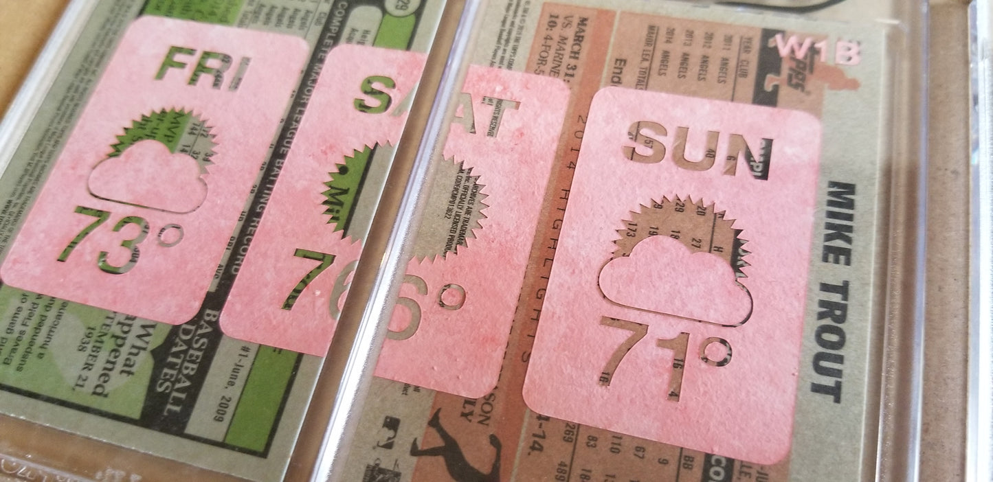 Baseball card art by Matthew Lee Rosen (aka Matthew Rosen) - Mike Trout Weather Forecast (Diptych)