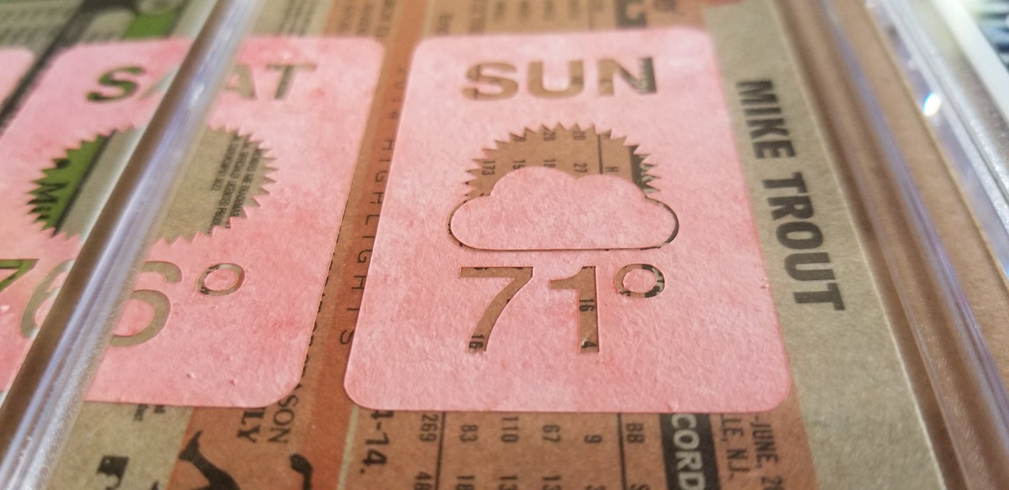 Baseball card art by Matthew Lee Rosen (aka Matthew Rosen) - Mike Trout Weather Forecast (Diptych)