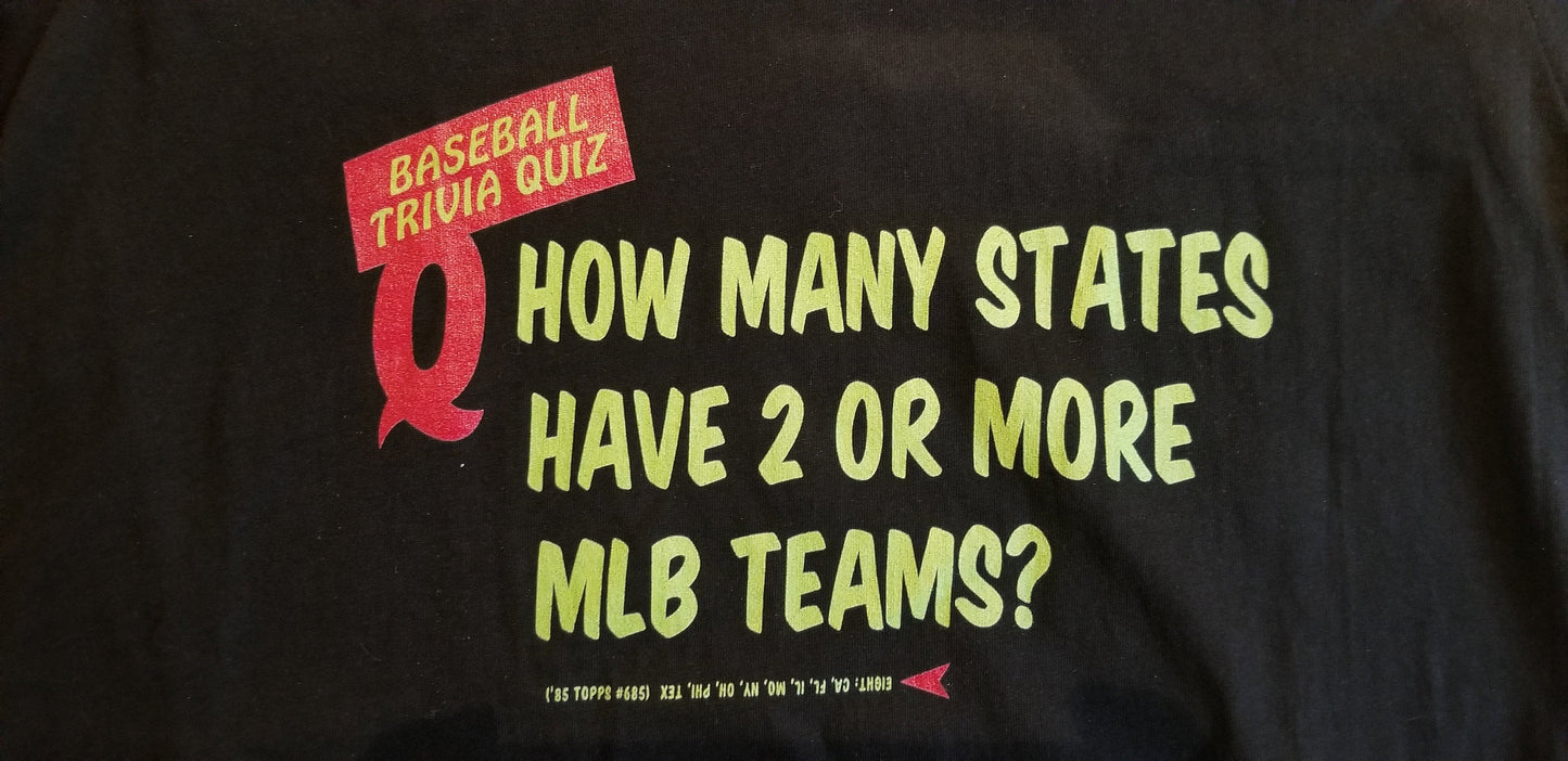 Baseball card art by Matthew Lee Rosen (aka Matthew Rosen) - 1985 Topps Baseball Trivia Quiz V-Neck (Eight States)