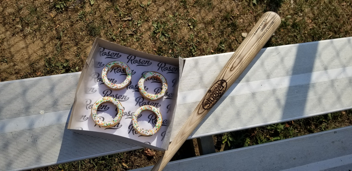 Batting doughnuts by baseball card artist Matthew Rosen