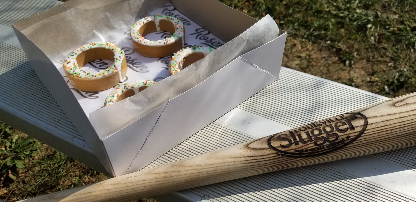 Batting doughnuts by baseball card artist Matthew Rosen