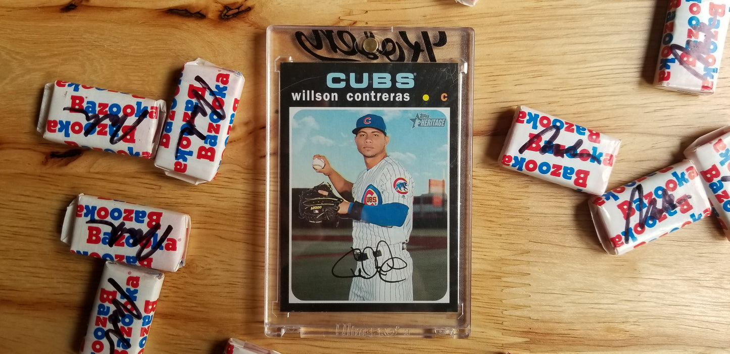 Baseball card art by Matthew Rosen - Willson Contreras Bat Flip