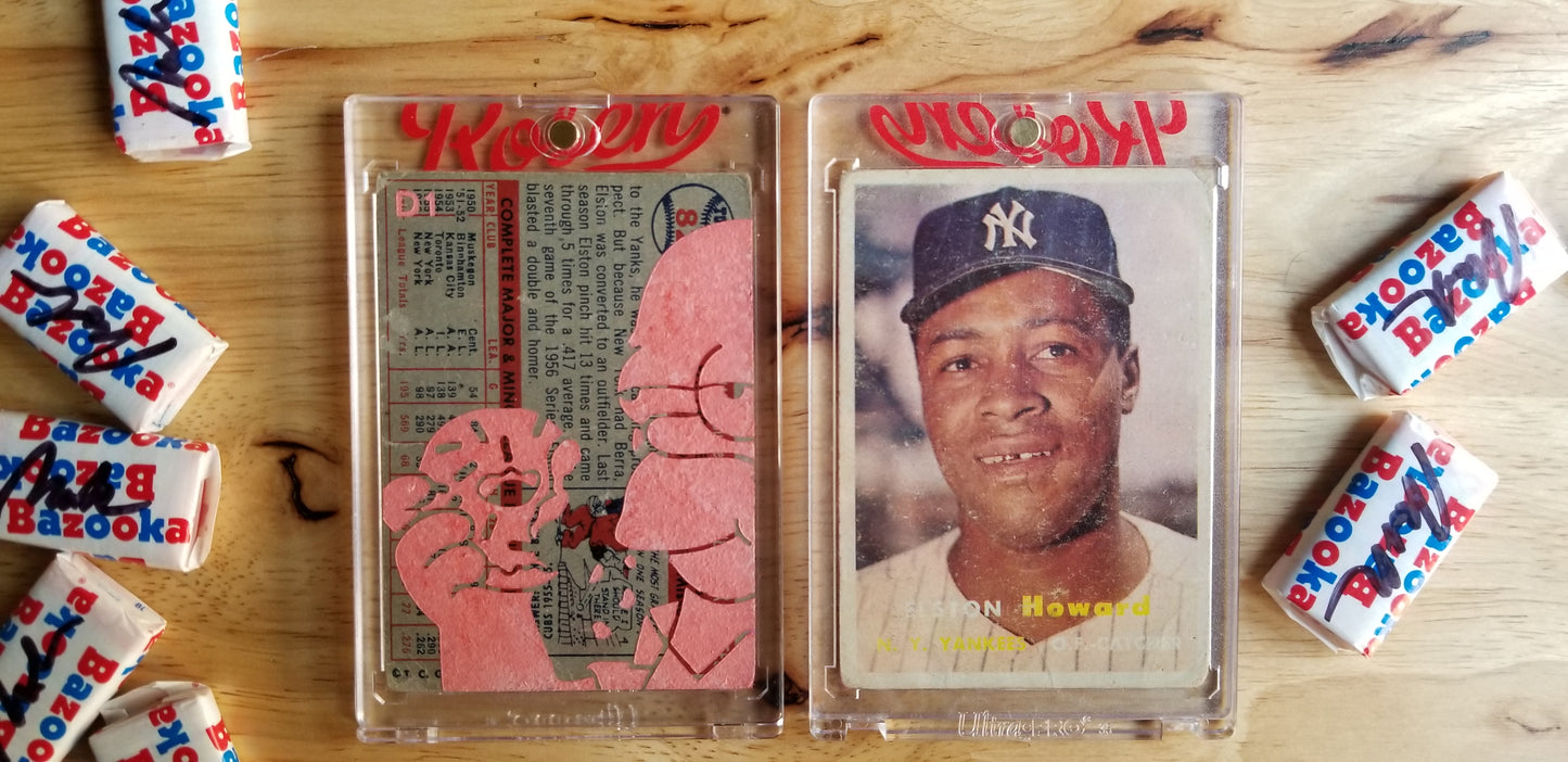 Baseball card art by Matthew Rosen - Elston Howard and Homer Simpson