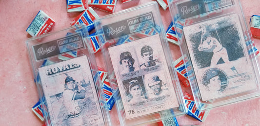Baseball card art by Matthew Lee Rosen - Gum Sabs: Molitor, Trammell, Sandberg, Brett