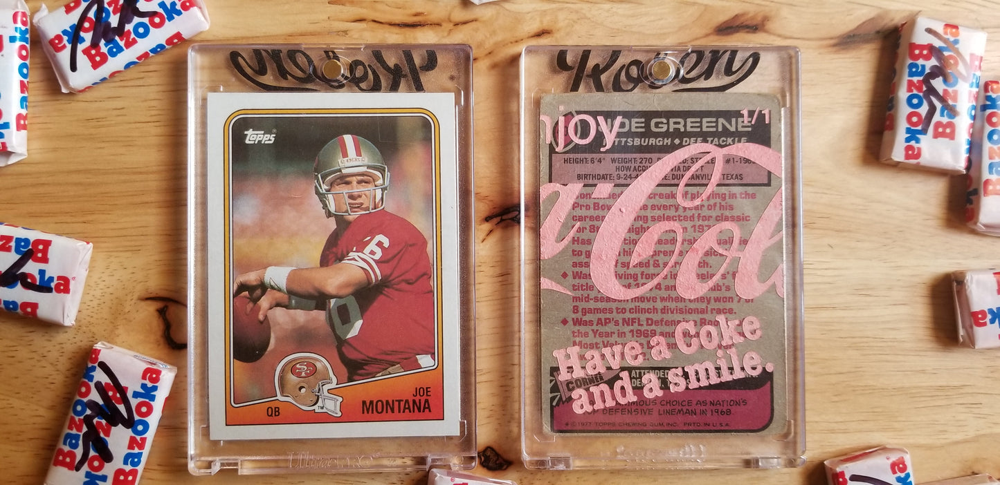 Baseball card art by Matthew Rosen - Joe Montana & Mean Joe Greene