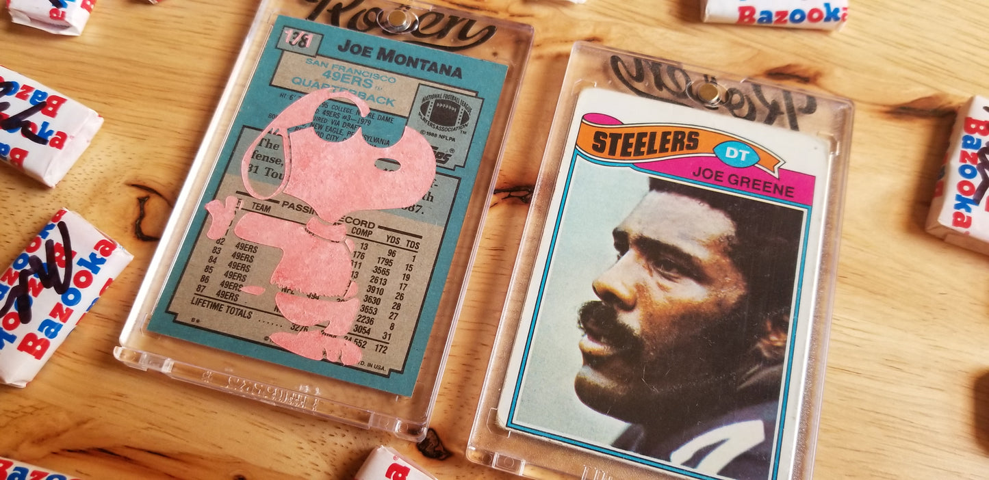 Baseball card art by Matthew Rosen - Joe Montana & Mean Joe Greene