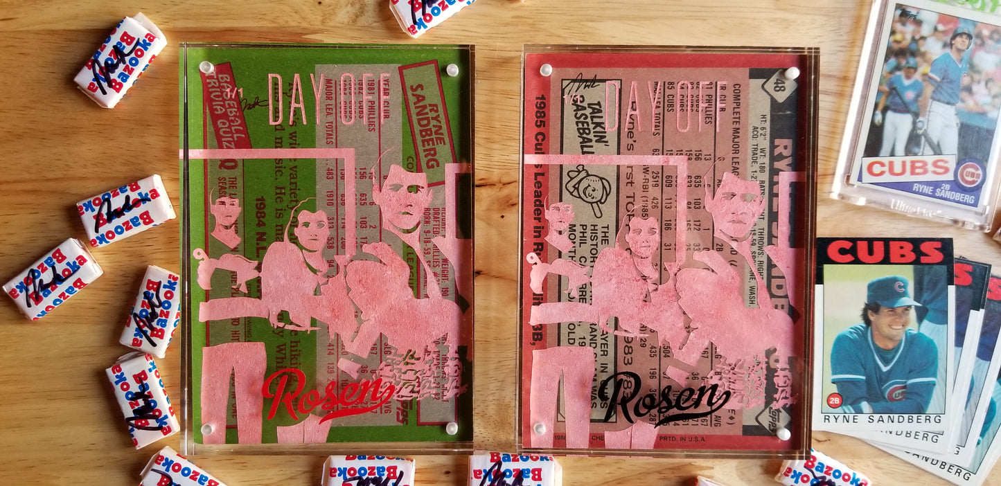 Baseball card art by Matthew Rosen - Ferris Bueller and Ryne Sandberg