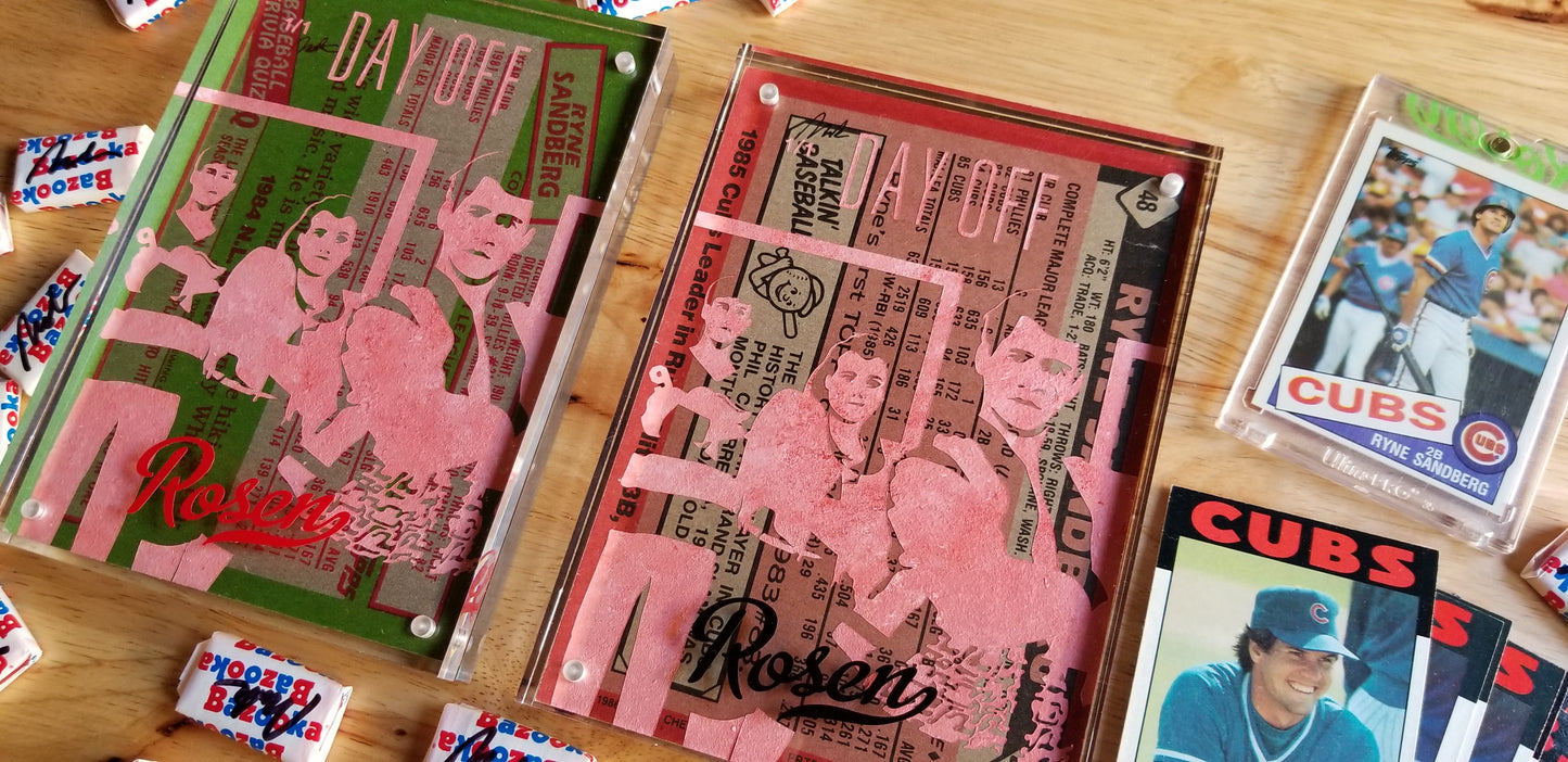 Baseball card art by Matthew Rosen - Ferris Bueller and Ryne Sandberg