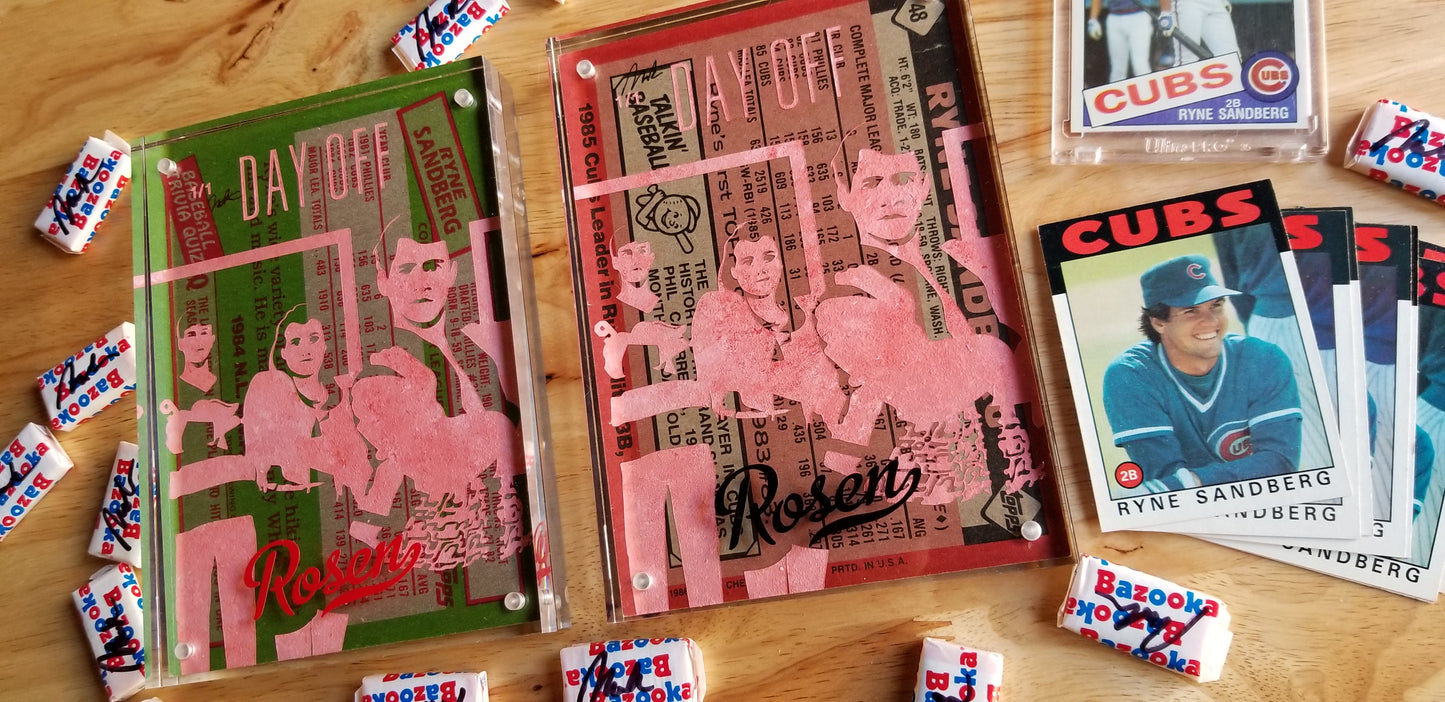 Baseball card art by Matthew Rosen - Ferris Bueller and Ryne Sandberg