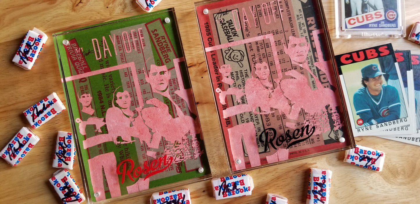 Baseball card art by Matthew Rosen - Ferris Bueller and Ryne Sandberg