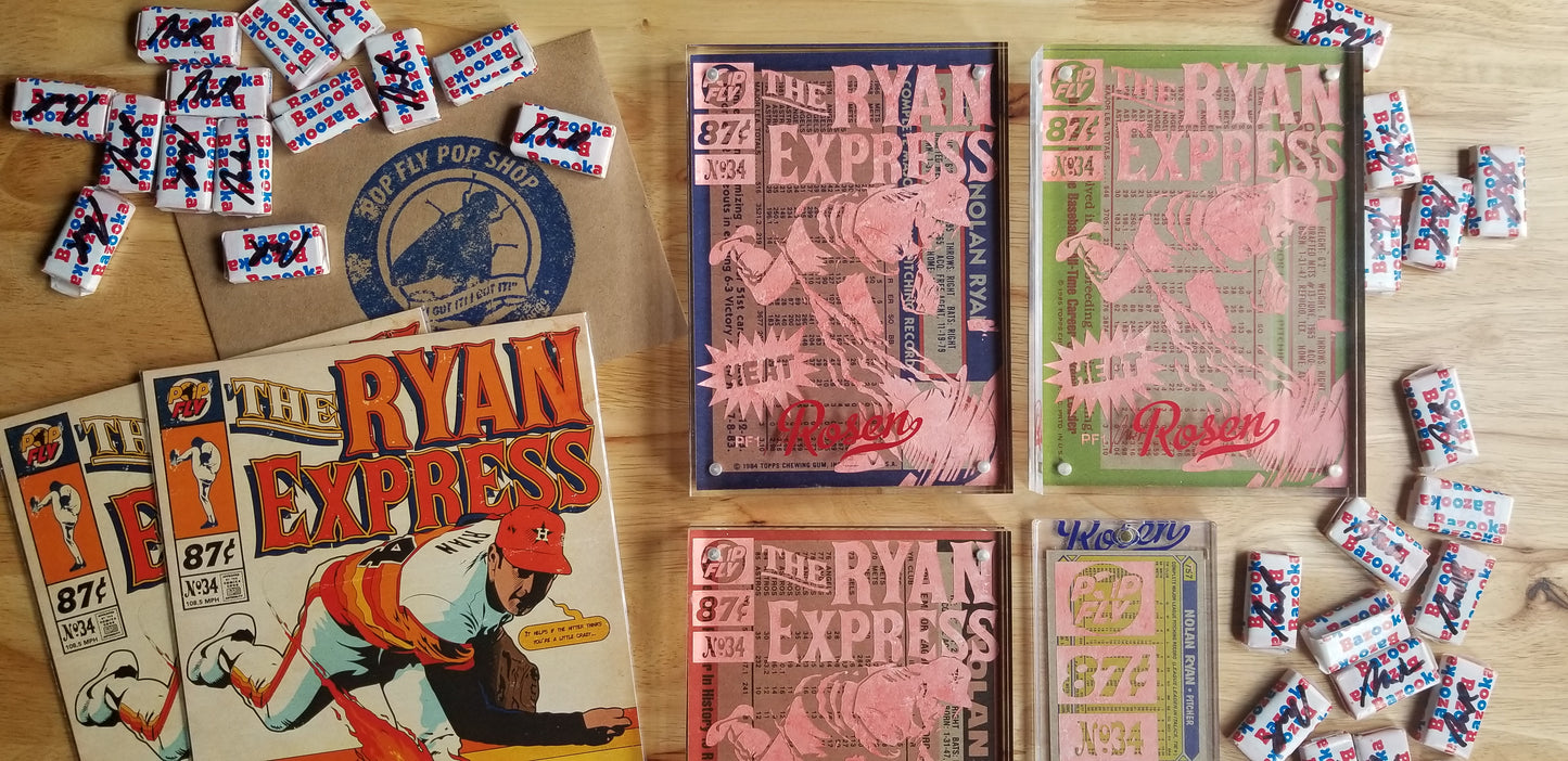 Baseball card art by Matthew Rosen - Nolan Ryan Collab with Pop Fly