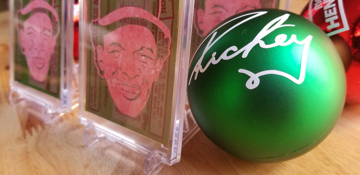 Baseball card art by Matt Rosen - Rickey Henderson Christmas Ornaments