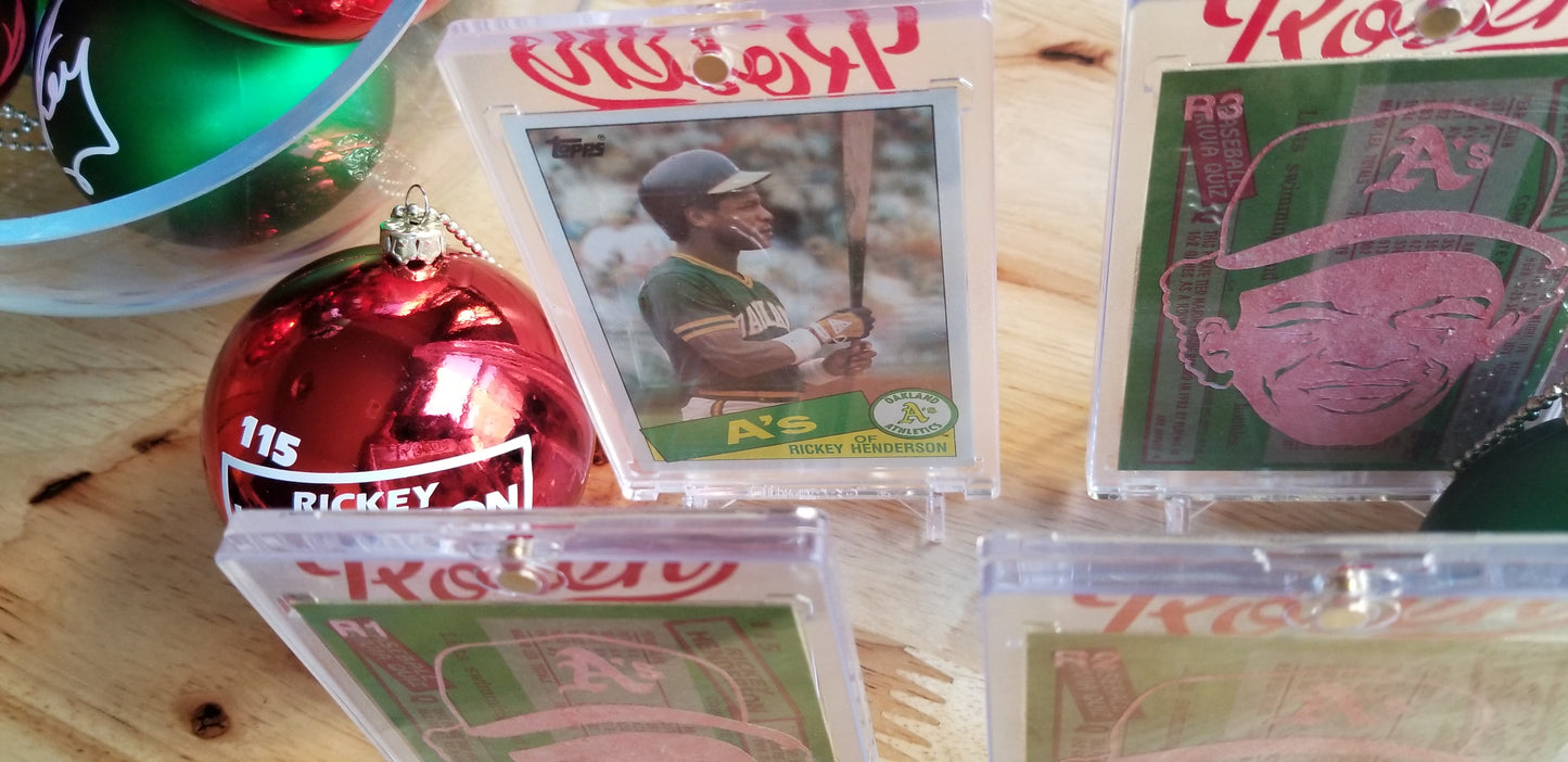 Baseball card art by Matt Rosen - Rickey Henderson Christmas Ornaments