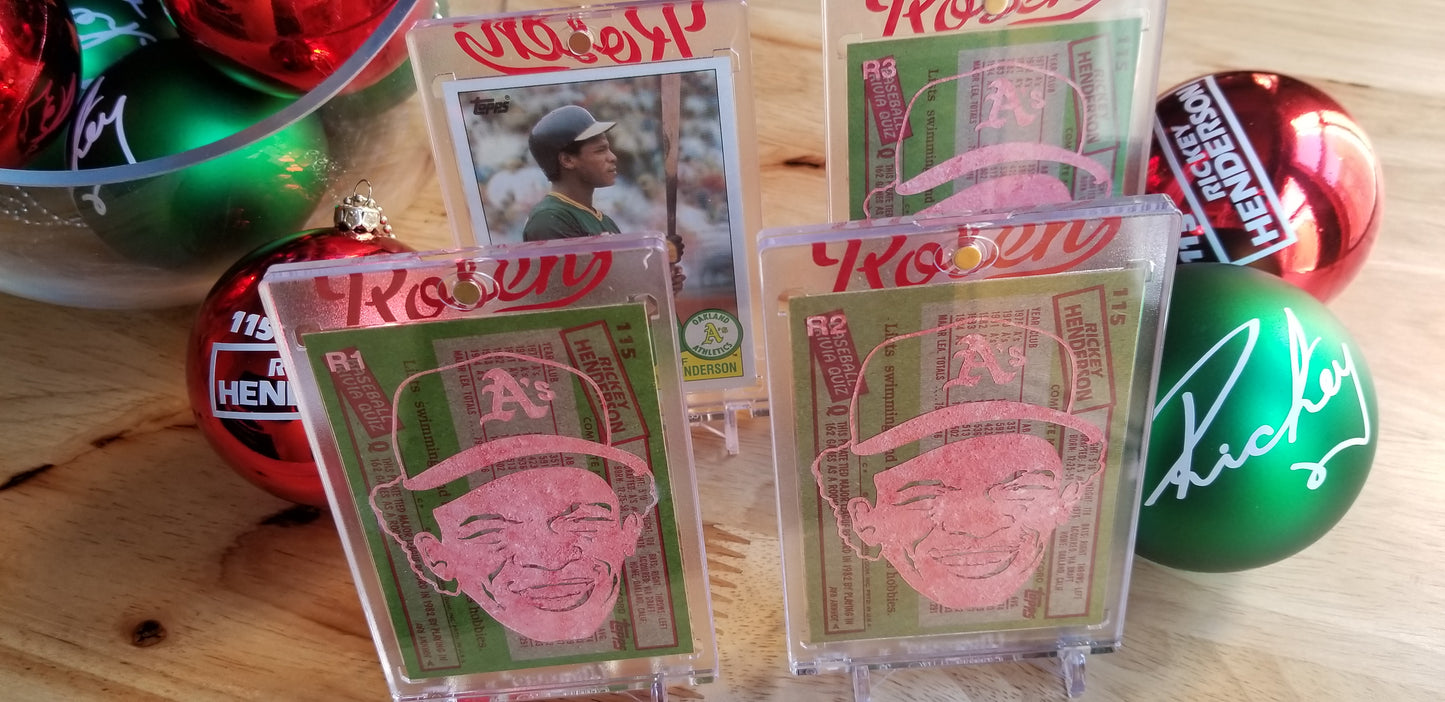 Baseball card art by Matt Rosen - Rickey Henderson Christmas Ornaments