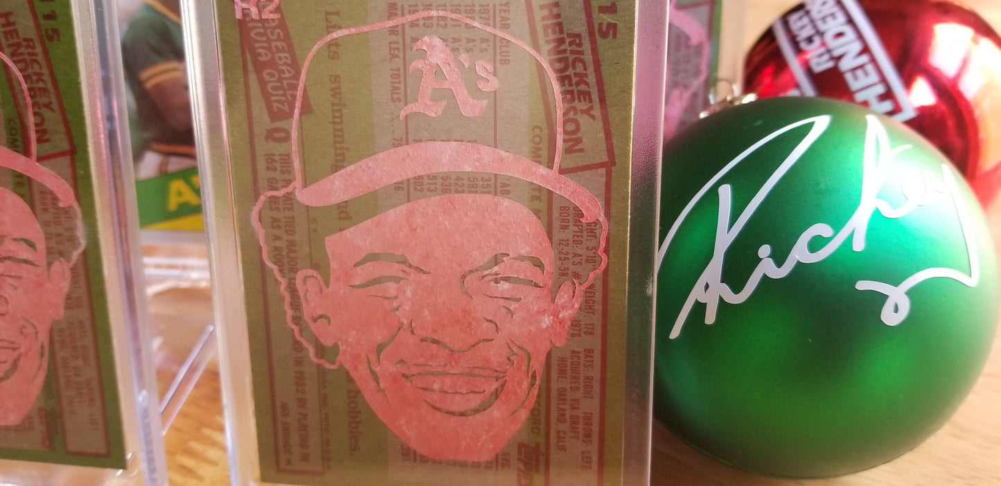 Baseball card art by Matt Rosen - Rickey Henderson Christmas Ornaments