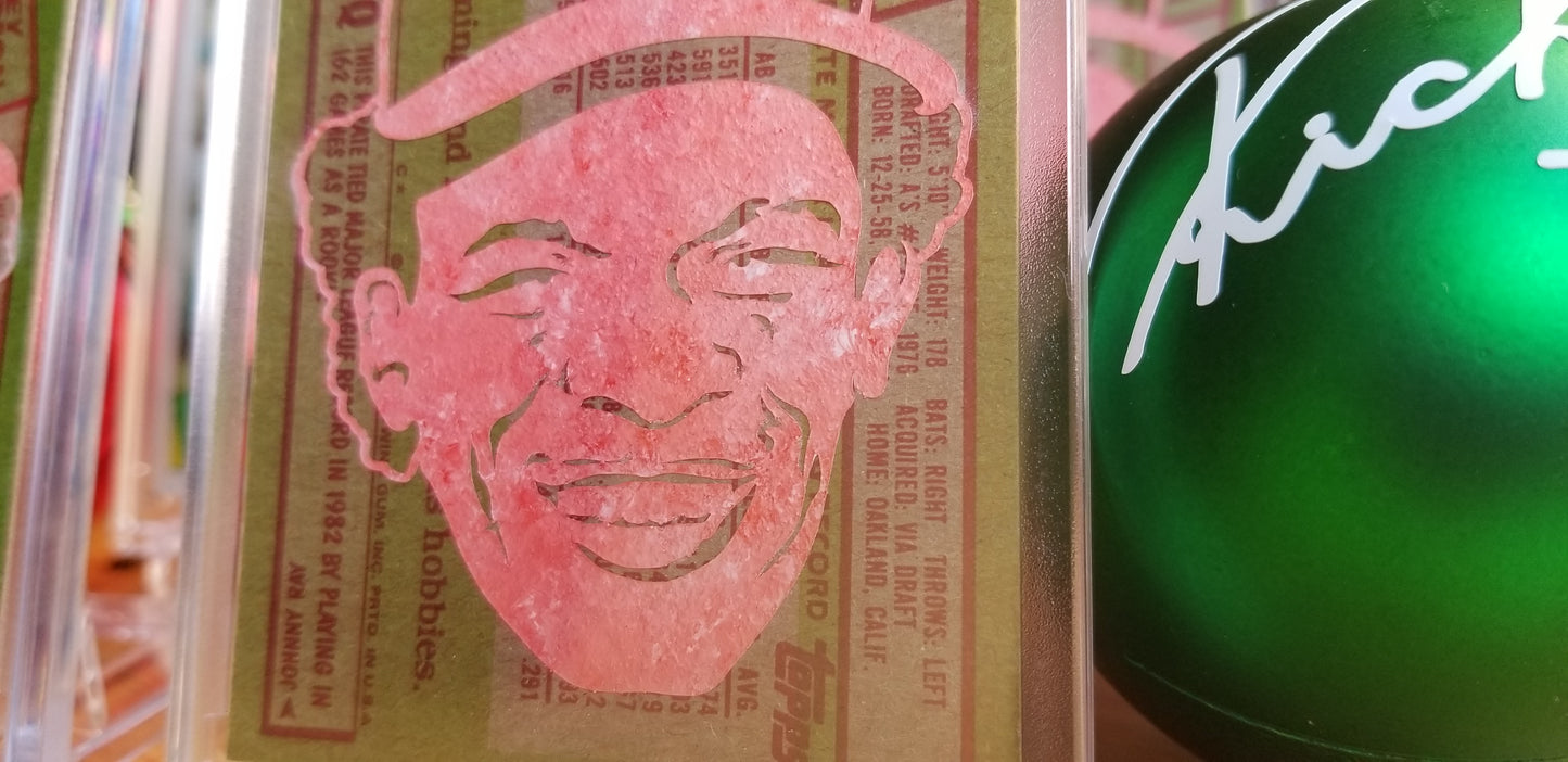 Baseball card art by Matt Rosen - Rickey Henderson Christmas Ornaments