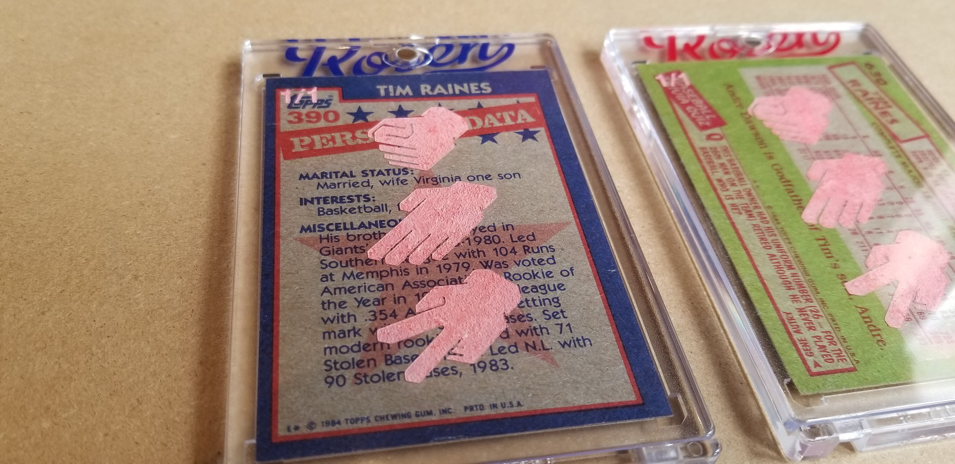 Baseball card art by Matthew Lee Rosen (aka Matthew Rosen) - Gum Stick Collector Cards - Tim Raines (Rock, Paper, Scissors)
