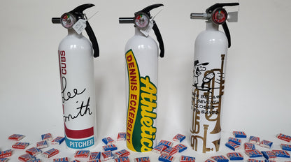 Baseball card fire extinguishers by Matthew Lee Rosen