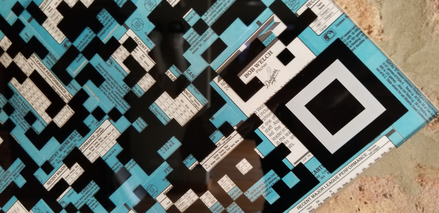 Baseball card art by Matthew Lee Rosen - QR Code stat backs