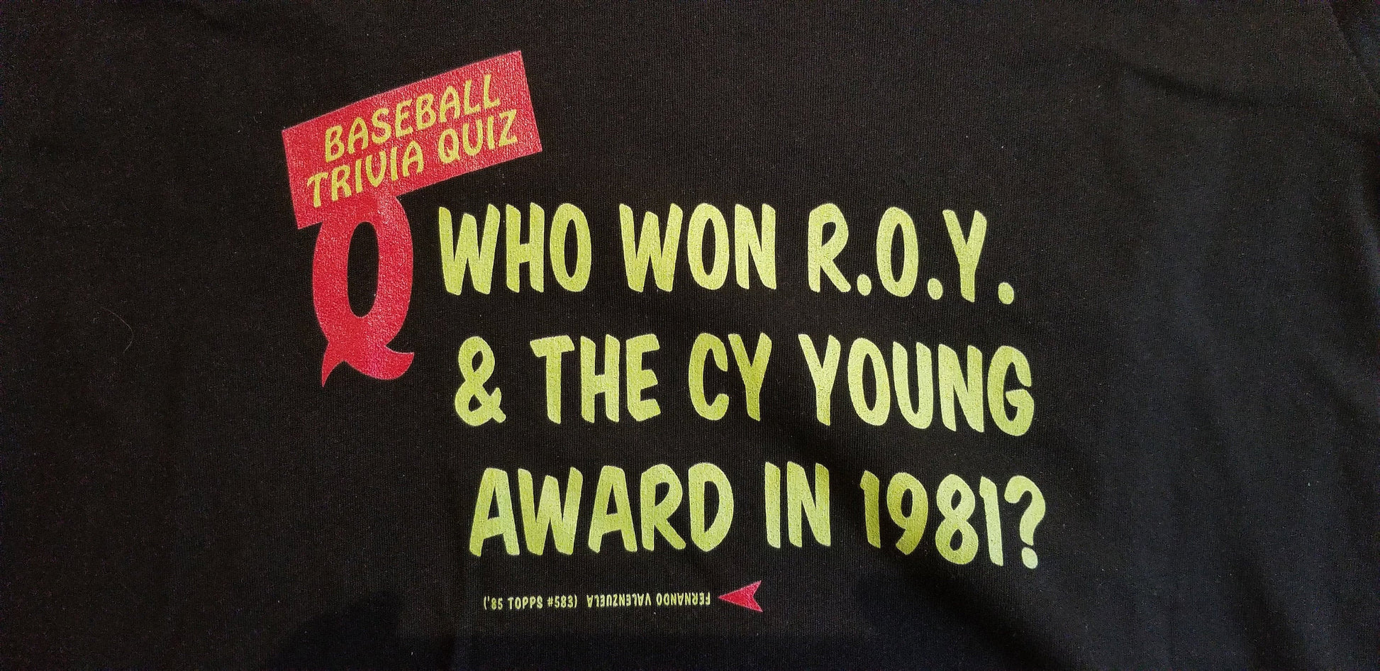 Baseball card art by Matthew Lee Rosen (aka Matthew Rosen) - 1985 Topps Baseball Trivia Quiz V-Neck (Fernando)
